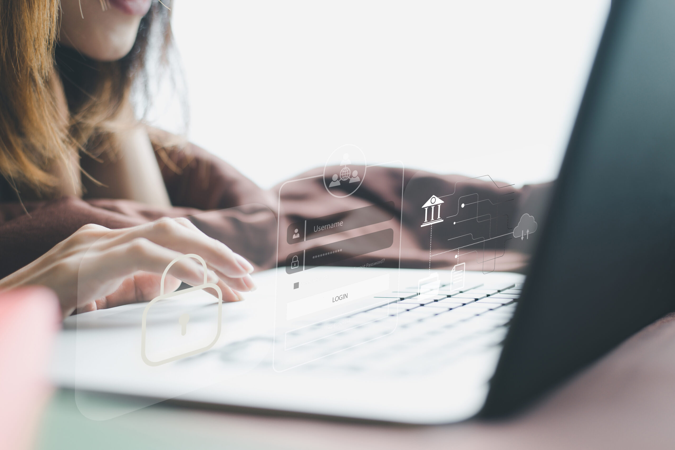 Cybersecurity as a concept, information security and encryption, safe access to user personal data, safe Internet access.